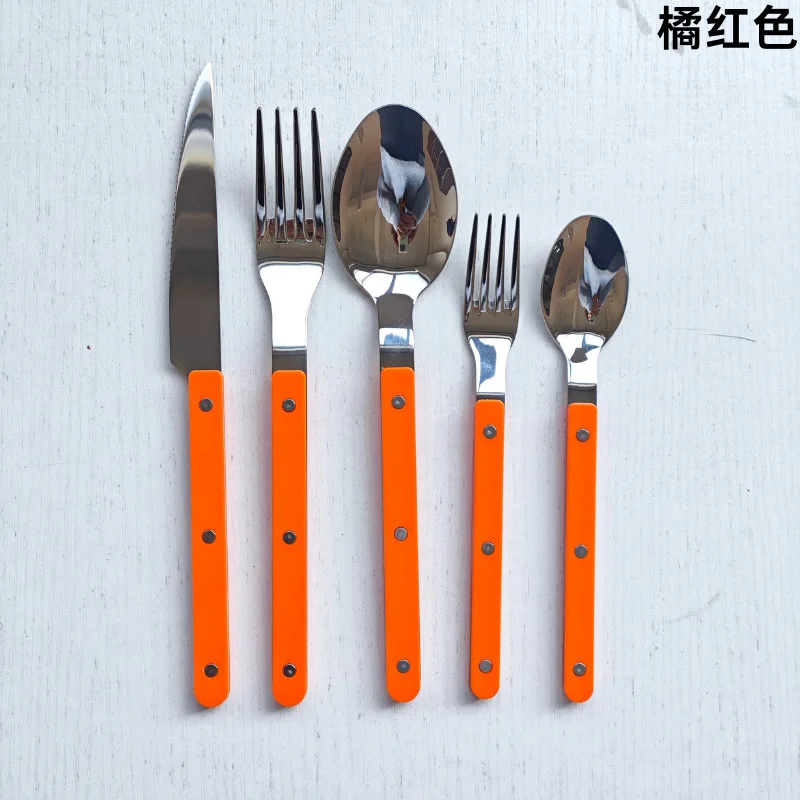 Colorful 316 Stainless Steel Western Cutlery Set, French Clasp Handle Steak Knives, Dessert Forks Spoons Flatware Collection