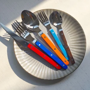 Colorful 316 Stainless Steel Western Cutlery Set, French Clasp Handle Steak Knives, Dessert Forks Spoons Flatware Collection