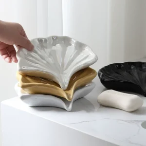 Ceramic Ginkgo Shaped Soap Holder, Household Drainage Soap Tray Holder, Bathroom Accessories, Bathroom Organizer Kitchen Storage