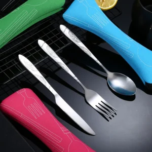 Picnic Set Tableware Washable with Zipper Travel Cutlery Kit Case Portable Pouch for Dinner Household Tool Travel Camping Spoon