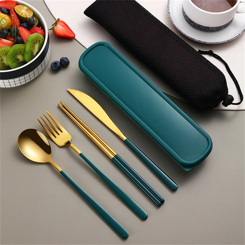 S48f3393bf9504e01b1d98a9a24b51f4bo.webp 304 Dinnerware Set Flatware Stainless Steel Portable Cutlery Sets Camping Travel Set Case Knife Fork Spoon Kitchen Accessories