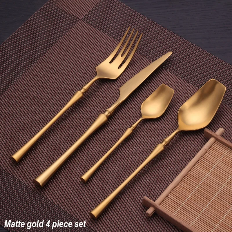 S4a3f37695ebe499bb3f260d1454e6689f.webp 4 Pcs Mirror Matte Stainless Steel Black Gold Silver Cutlery Dinnerware Tableware Knife Spoon Fork Flatware Set Dishwasher Safe