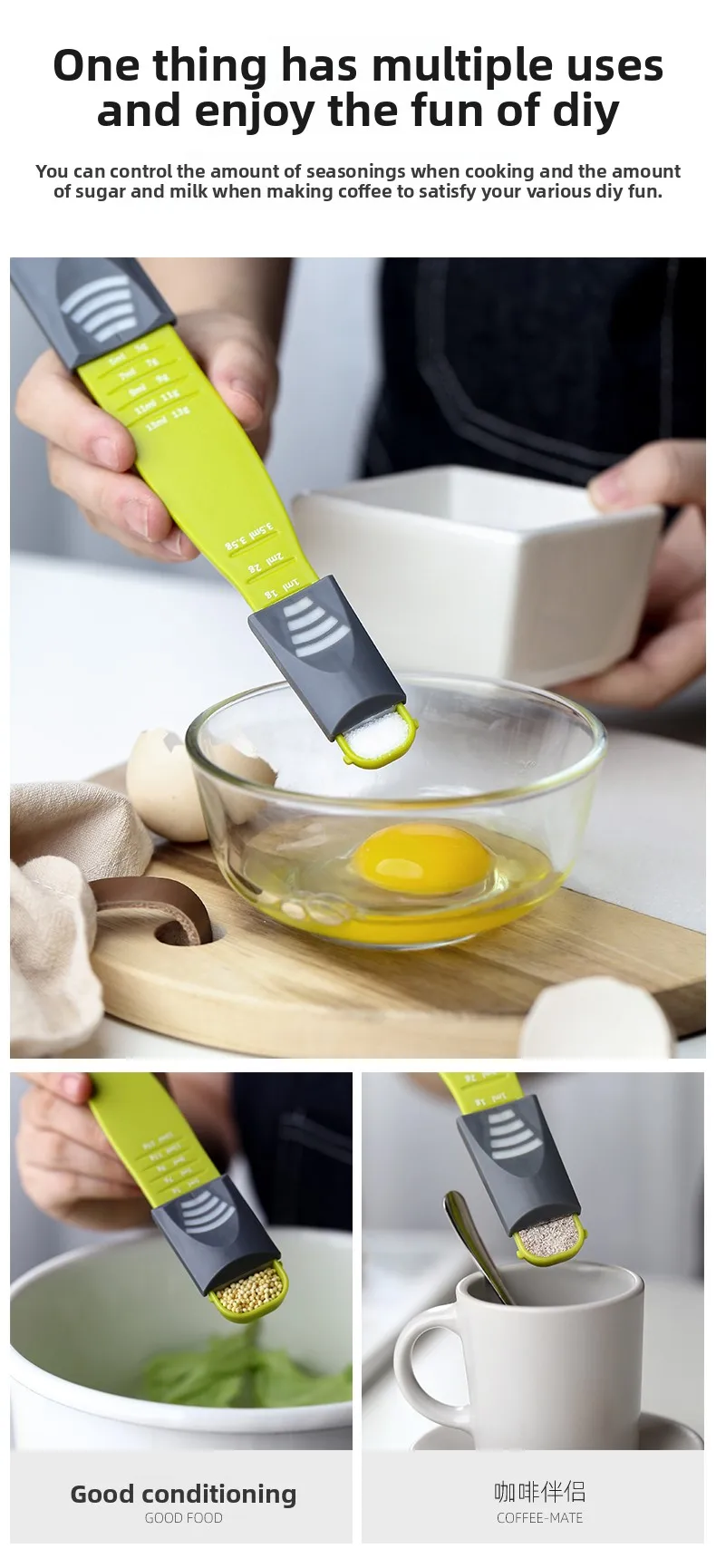 Kitchen Household Adjustable Measuring Spoon with Scale, Gram-controlled Salt and Milk Powder Measuring Spoon