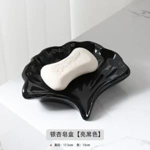 Ceramic Ginkgo Shaped Soap Holder, Household Drainage Soap Tray Holder, Bathroom Accessories, Bathroom Organizer Kitchen Storage