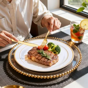 S4df2ffb4426e4c27a10d5f7707b2c566l.webp 350Piece Gold Dinnerware Set for 50 Guests - Gold Plastic Plates with Disposable Cutlery Include:50Dinner Plates-50Dessert Plate