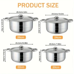 4pcs Stainless Steel Cookware Set with Heat Conduction Simmering Feature - Perfect for Soup, Noodles & More | Essential Kitchen