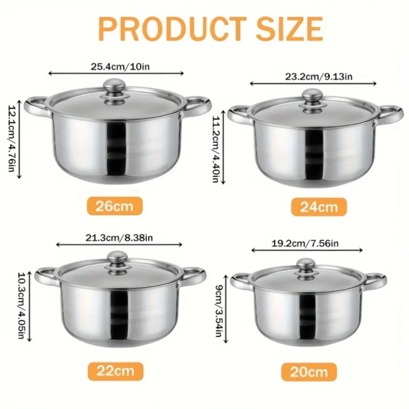 4pcs Stainless Steel Cookware Set with Heat Conduction Simmering Feature - Perfect for Soup, Noodles & More | Essential Kitchen