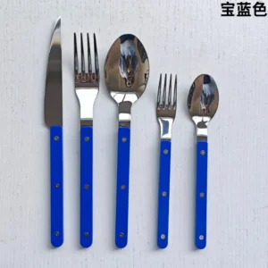 Colorful 316 Stainless Steel Western Cutlery Set, French Clasp Handle Steak Knives, Dessert Forks Spoons Flatware Collection