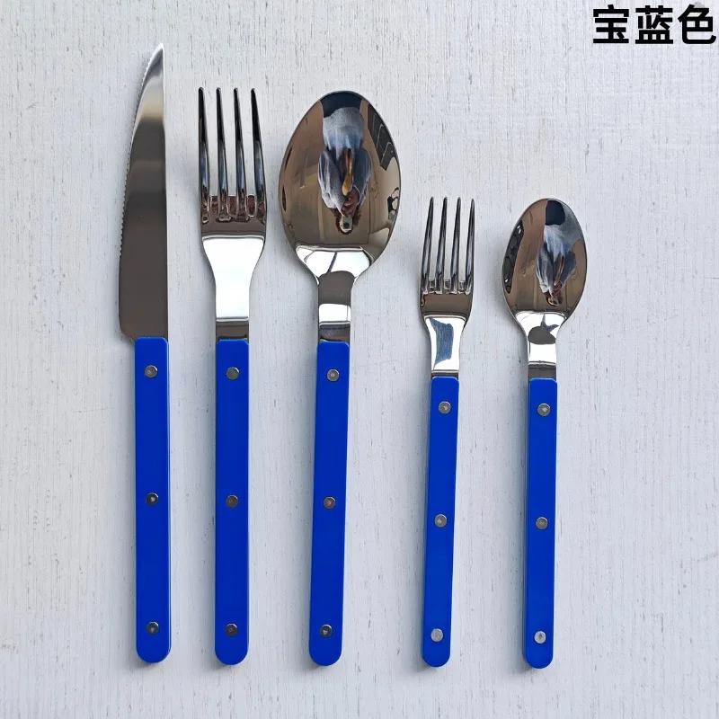 Colorful 316 Stainless Steel Western Cutlery Set, French Clasp Handle Steak Knives, Dessert Forks Spoons Flatware Collection