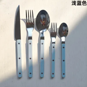 Colorful 316 Stainless Steel Western Cutlery Set, French Clasp Handle Steak Knives, Dessert Forks Spoons Flatware Collection