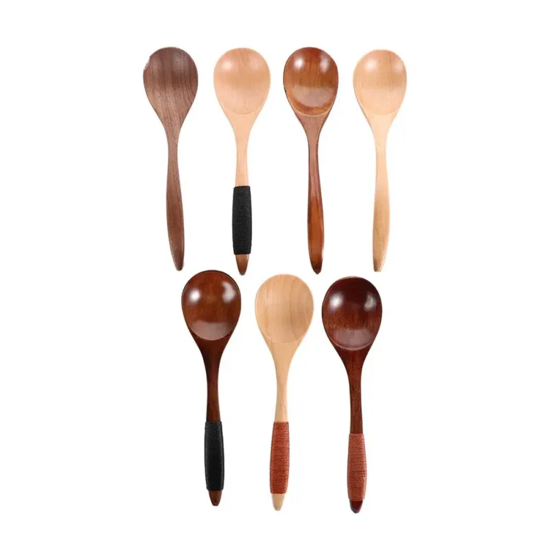 Coffee Dessert Tableware Wood Catering Scoop Hand-made Kitchen Tool Cooking Utensil Wooden Spoon Soup Spoon