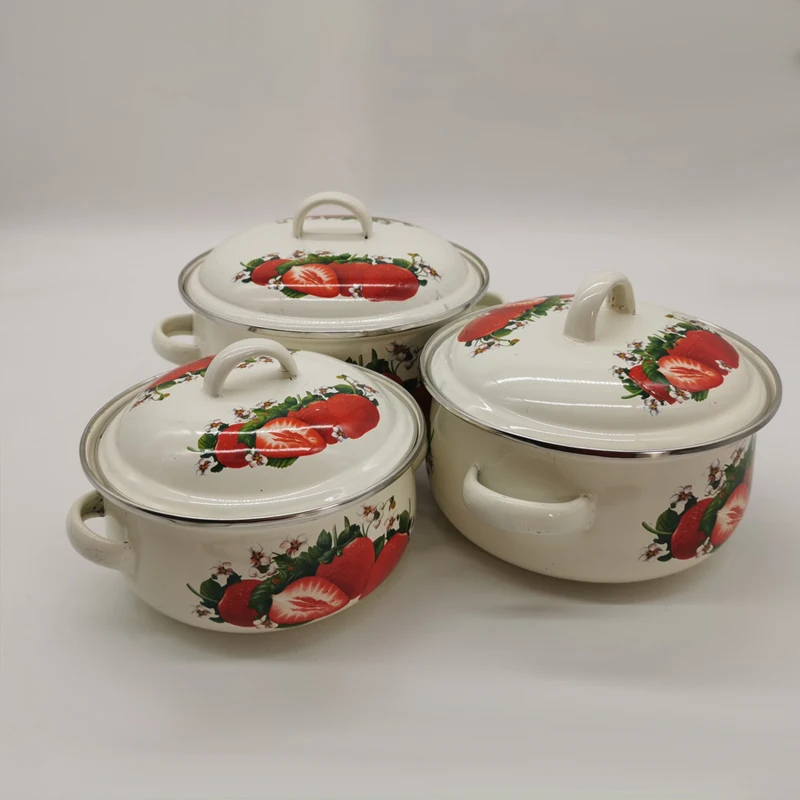 S64b82782d6964ef5ae74d60b22bb01dac.webp 16cm 18cm 20cm 3piece Set Strawberry Enameled Cookware Set