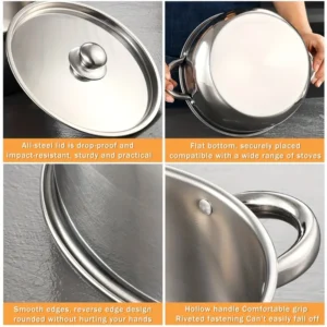 4pcs Stainless Steel Cookware Set with Heat Conduction Simmering Feature - Perfect for Soup, Noodles & More | Essential Kitchen