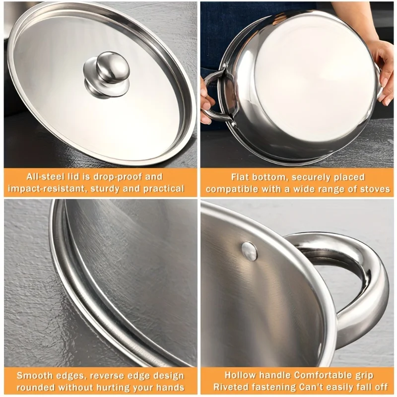 4pcs Stainless Steel Cookware Set with Heat Conduction Simmering Feature - Perfect for Soup, Noodles & More | Essential Kitchen