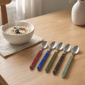 Colorful 316 Stainless Steel Western Cutlery Set, French Clasp Handle Steak Knives, Dessert Forks Spoons Flatware Collection