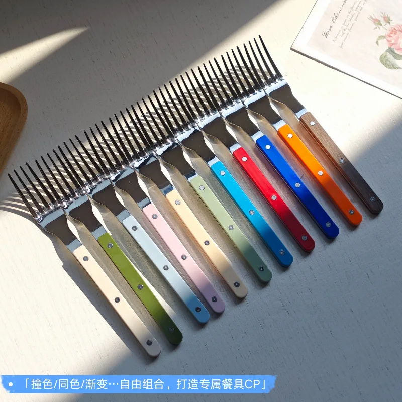 Colorful 316 Stainless Steel Western Cutlery Set, French Clasp Handle Steak Knives, Dessert Forks Spoons Flatware Collection