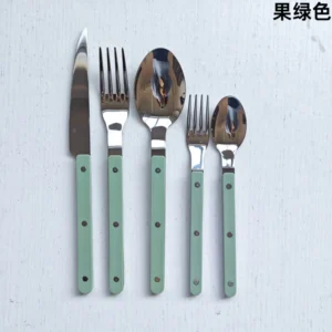 Colorful 316 Stainless Steel Western Cutlery Set, French Clasp Handle Steak Knives, Dessert Forks Spoons Flatware Collection