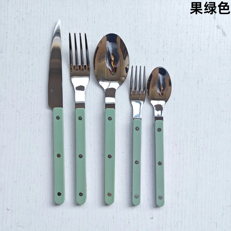 Colorful 316 Stainless Steel Western Cutlery Set, French Clasp Handle Steak Knives, Dessert Forks Spoons Flatware Collection
