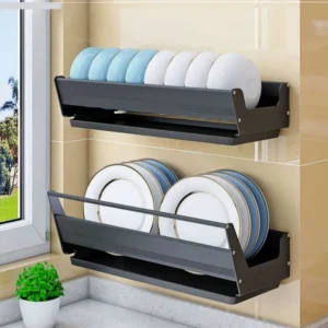 S77e1a21e2a86420fa9d9c8d8fe591da98.webp Bowl Plate Drying Shelf Portable Kitchen Organizer Wall Mounted Dish Drainer Rack Kitchen Storage Shelves Tableware Holder
