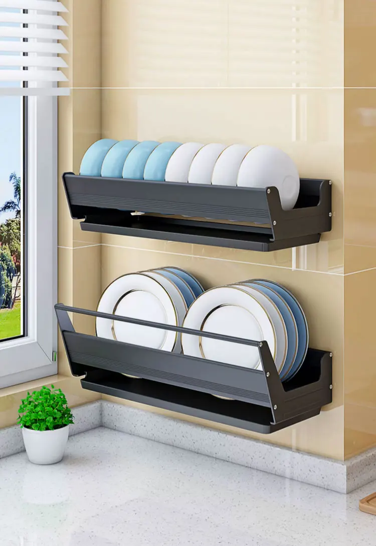 S77e1a21e2a86420fa9d9c8d8fe591da98.webp Bowl Plate Drying Shelf Portable Kitchen Organizer Wall Mounted Dish Drainer Rack Kitchen Storage Shelves Tableware Holder