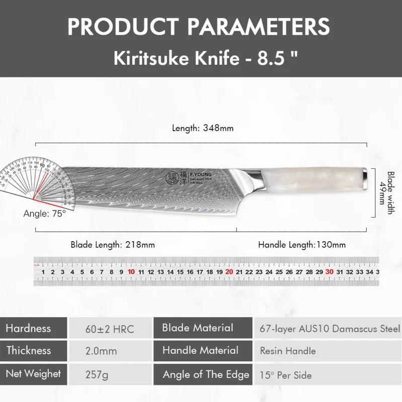 F.YOUNG 8.5" Japanese Kiritsuke Knife Damascus Steel Kitchen Professional Chef Knife Sharp Slicing Cleaver Cooking Tools Cutlery