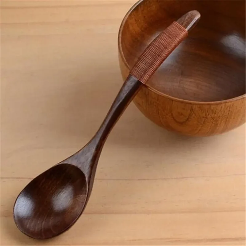Coffee Dessert Tableware Wood Catering Scoop Hand-made Kitchen Tool Cooking Utensil Wooden Spoon Soup Spoon