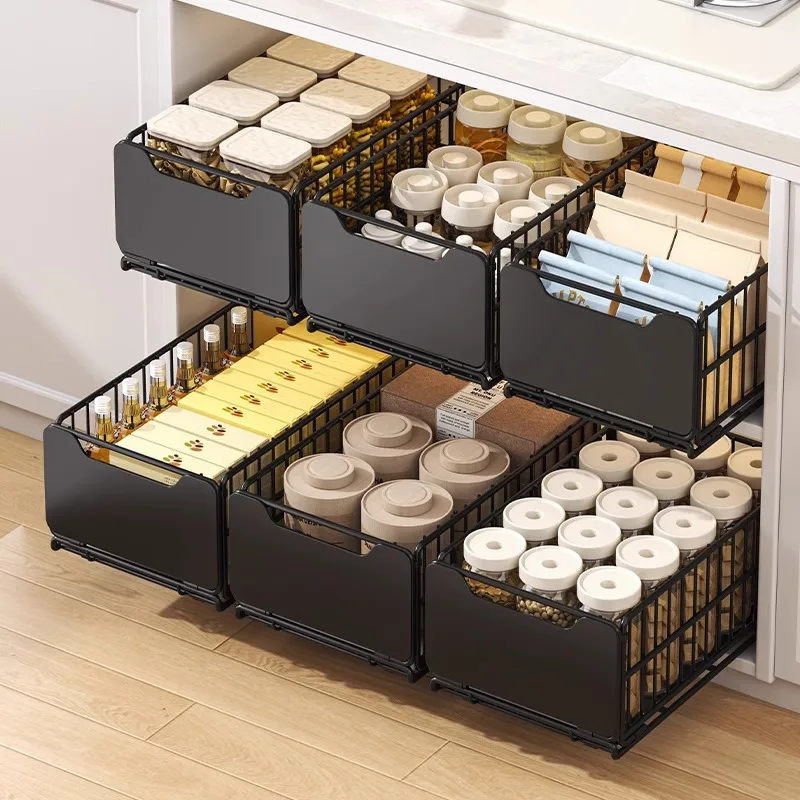 S83096128865d49a1a49439dcd9fd0cf3E.webp Kitchen Storage Rack Pull Out Cabinet Organizer Slide Drawer Storage Tray Seasoning Bottle Spice Storage Rack Kitchen Organizer