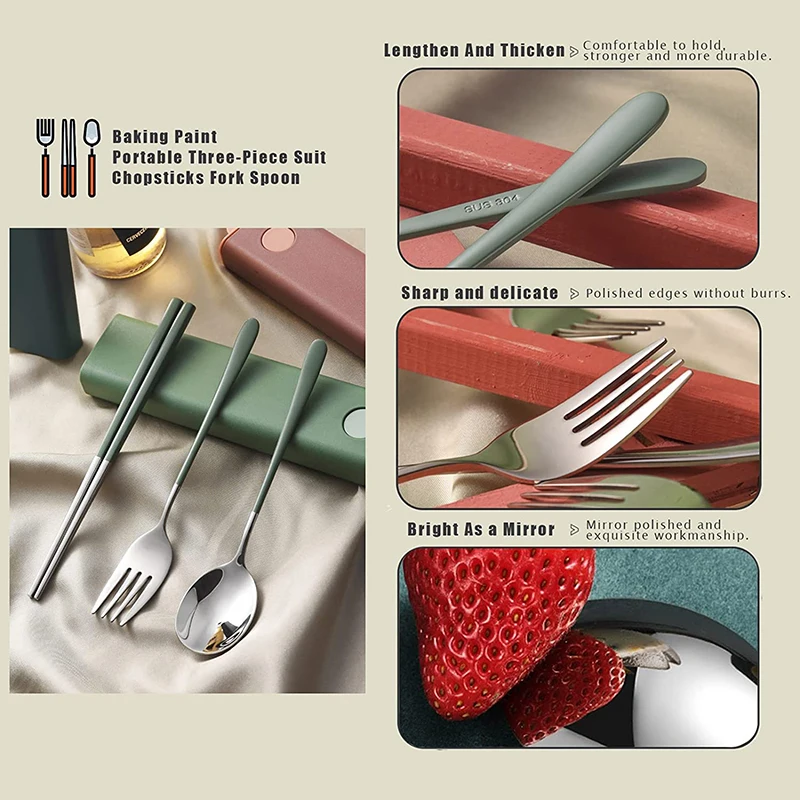 S83e80798c55d4ca28231f90fdc4745768.webp 304 Dinnerware Set Flatware Stainless Steel Portable Cutlery Sets Camping Travel Set Case Knife Fork Spoon Kitchen Accessories