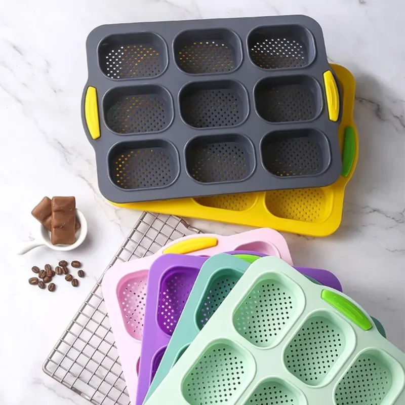 Bakeware 9 Grids Silicone Cake Mold Silicone Non-Stick Bread Baking Form Non-slip Reusable Silicone Baking Pan Baking Tool