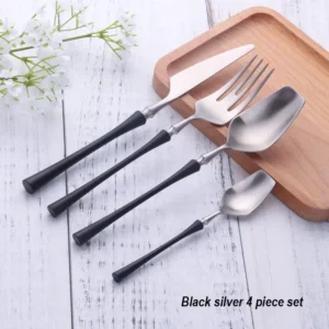 S86b8d85d64ec4fa08be712eeba9f07acp.webp 4 Pcs Mirror Matte Stainless Steel Black Gold Silver Cutlery Dinnerware Tableware Knife Spoon Fork Flatware Set Dishwasher Safe