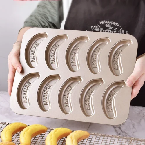 10 Hole Baking Pan Carbon Cake Baking Mold Baking Tray Non-Stick Muffin DIY Banana Cake Pan Moulds Baking Pans Bakeware Tools