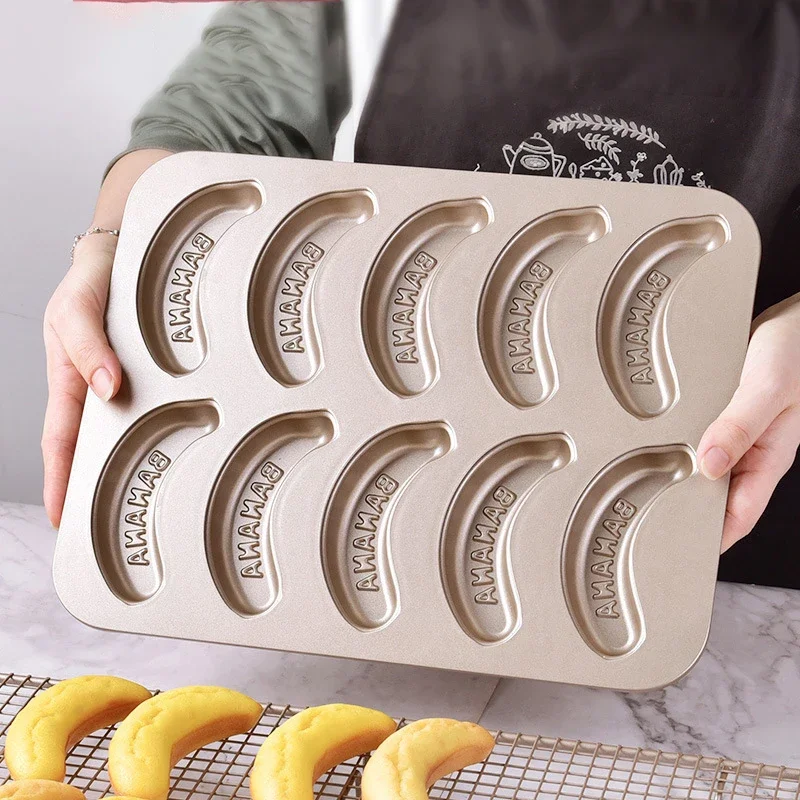 S881037361672432a8ebba0c0da35b010m.webp 10 Hole Baking Pan Carbon Cake Baking Mold Baking Tray Non-Stick Muffin DIY Banana Cake Pan Moulds Baking Pans Bakeware Tools