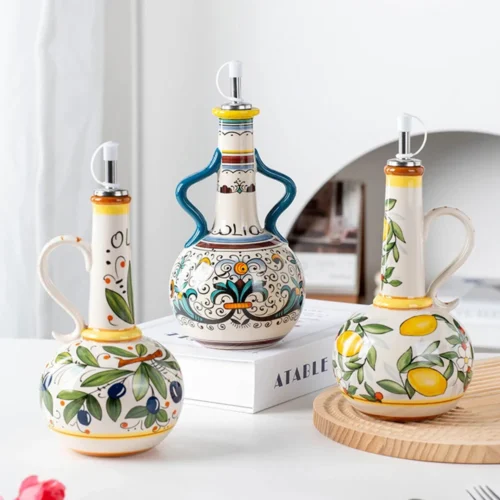 S8a7b311a87344b0eb3736703885c46de5.webp Hand-Painted Ceramic Oil Bottle Kitchen Storage Nordic Vinegar Oil Dispenser Cooking Utensil for Home Use Kitchen Seasoning Jar