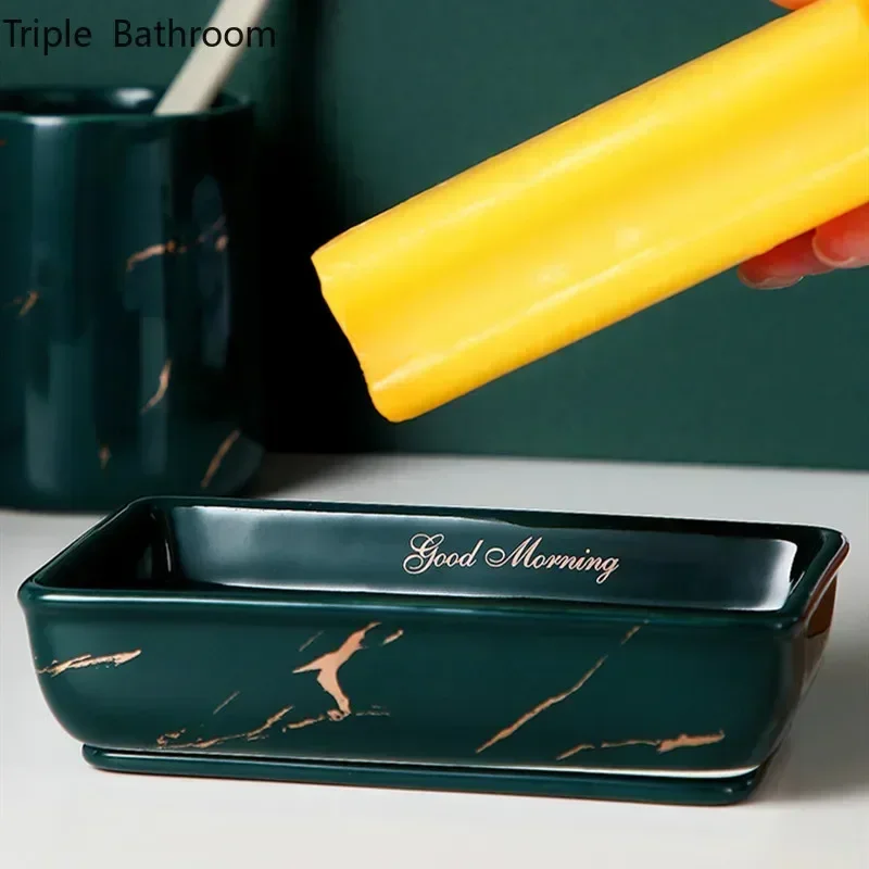 Light Luxury Soap Holder Ceramic Rectangle Household Bathroom Accessories Soap Dish Holders Restroom Organizer Kitchen Storage