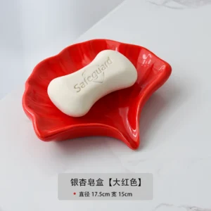 Ceramic Ginkgo Shaped Soap Holder, Household Drainage Soap Tray Holder, Bathroom Accessories, Bathroom Organizer Kitchen Storage