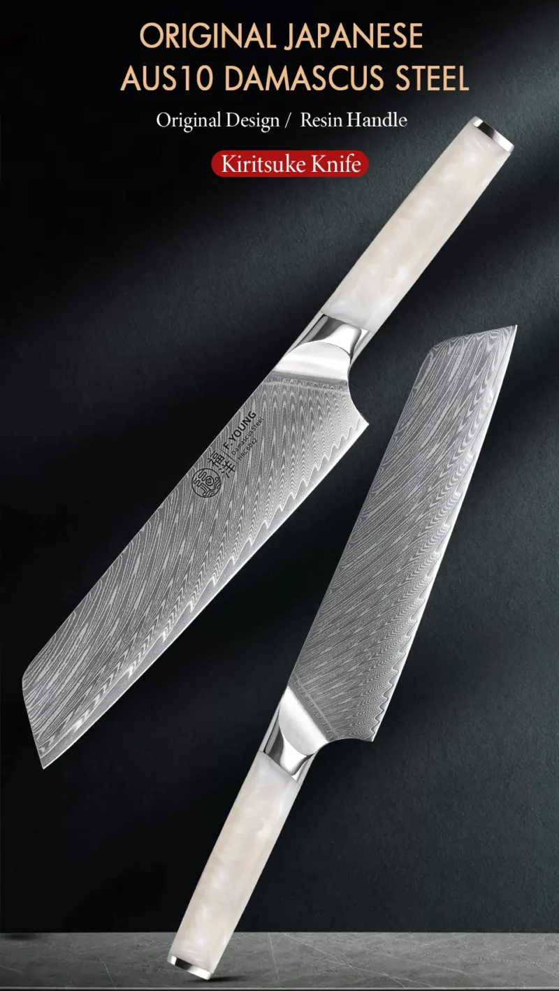 F.YOUNG 8.5" Japanese Kiritsuke Knife Damascus Steel Kitchen Professional Chef Knife Sharp Slicing Cleaver Cooking Tools Cutlery