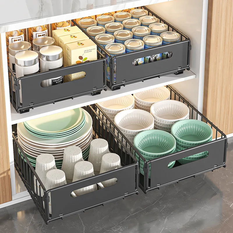 S9f43d2a9d4054c8aa9418345d37629fcU.webp Kitchen Storage Rack Pull Out Cabinet Organizer Slide Drawer Storage Tray Seasoning Bottle Spice Storage Rack Kitchen Organizer