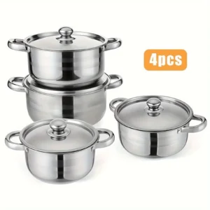 4pcs Stainless Steel Cookware Set with Heat Conduction Simmering Feature - Perfect for Soup, Noodles & More | Essential Kitchen