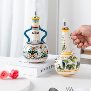 Sa5ad2cb33847448fa263cdf9e8823834L.webp Hand-Painted Ceramic Oil Bottle Kitchen Storage Nordic Vinegar Oil Dispenser Cooking Utensil for Home Use Kitchen Seasoning Jar