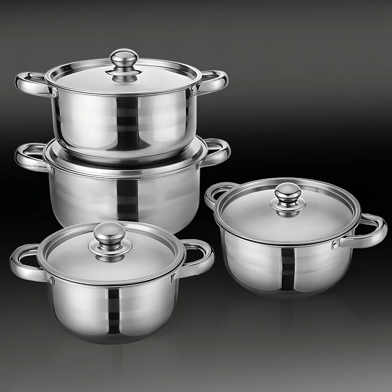 4pcs Stainless Steel Cookware Set with Heat Conduction Simmering Feature - Perfect for Soup, Noodles & More | Essential Kitchen