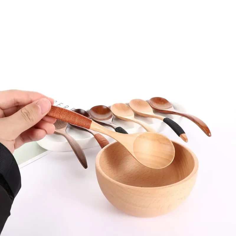 Coffee Dessert Tableware Wood Catering Scoop Hand-made Kitchen Tool Cooking Utensil Wooden Spoon Soup Spoon