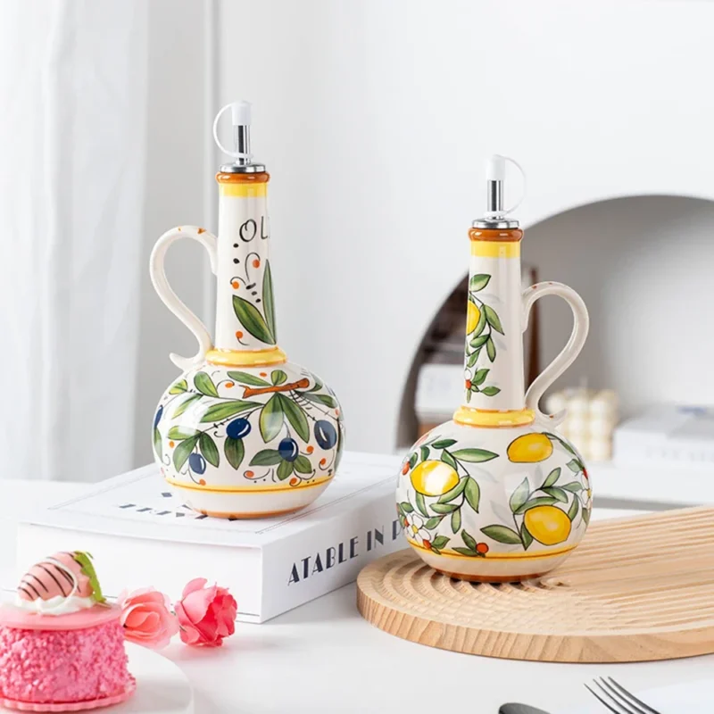 Sace794e6e16f4df79c1300edb9a59695x.webp Hand-Painted Ceramic Oil Bottle Kitchen Storage Nordic Vinegar Oil Dispenser Cooking Utensil for Home Use Kitchen Seasoning Jar