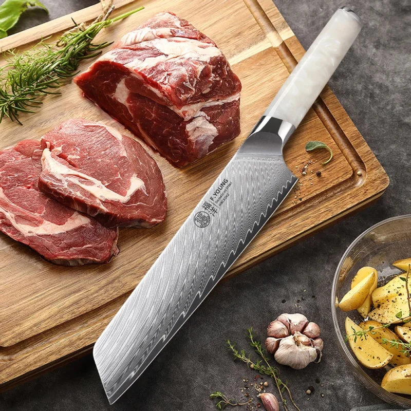 F.YOUNG 8.5" Japanese Kiritsuke Knife Damascus Steel Kitchen Professional Chef Knife Sharp Slicing Cleaver Cooking Tools Cutlery
