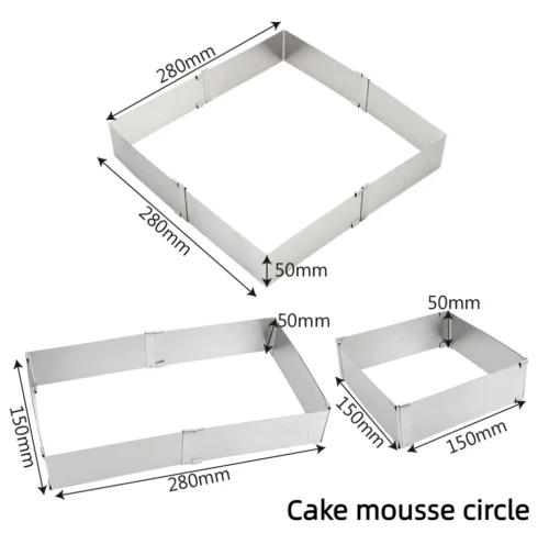 Sb7a408f10a7b4877bf9c431d6e430156M.webp Bakeware Stainless Steel Adjustable Mousse Ring DIY Cake Decorating Mould Square Cake Mold Dessert Baking Tool