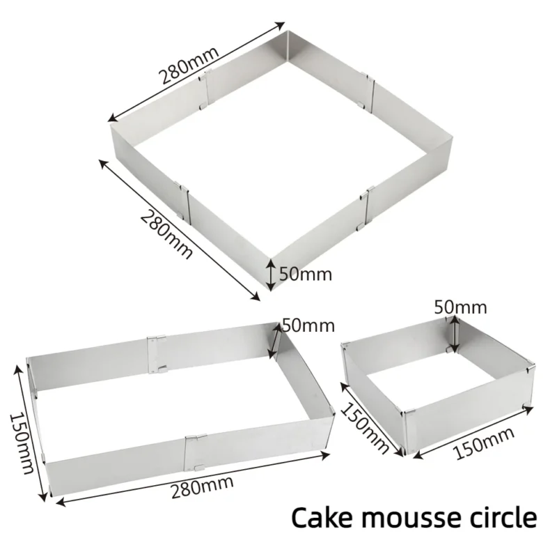 Sb7a408f10a7b4877bf9c431d6e430156M.webp Bakeware Stainless Steel Adjustable Mousse Ring DIY Cake Decorating Mould Square Cake Mold Dessert Baking Tool