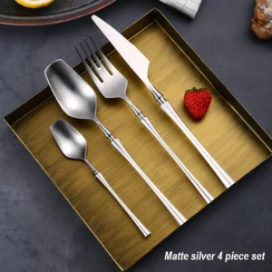 Sb7aa847f4ff24552ac61aec91a6e6449j.webp 4 Pcs Mirror Matte Stainless Steel Black Gold Silver Cutlery Dinnerware Tableware Knife Spoon Fork Flatware Set Dishwasher Safe