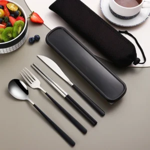 Sbbbb34baecd1414285e7bbad1e223077H.webp 304 Dinnerware Set Flatware Stainless Steel Portable Cutlery Sets Camping Travel Set Case Knife Fork Spoon Kitchen Accessories