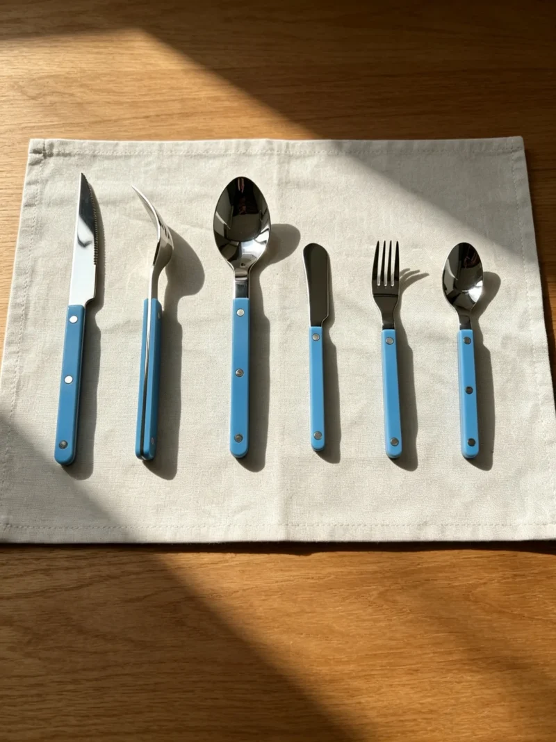 Colorful 316 Stainless Steel Western Cutlery Set, French Clasp Handle Steak Knives, Dessert Forks Spoons Flatware Collection