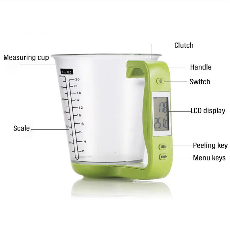 Kitchen Scales with LCD Display 1000g/1g Measuring Cup Kitchen Mixing Bowl Temperature Measurement Cups Kitchen Baking Tools