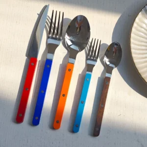 Colorful 316 Stainless Steel Western Cutlery Set, French Clasp Handle Steak Knives, Dessert Forks Spoons Flatware Collection